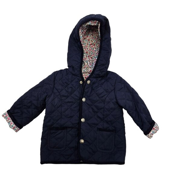 JoJo Maman Bebe Reversible Quilted Hooded Jacket Size 6-12 months - Picture 1 of 6